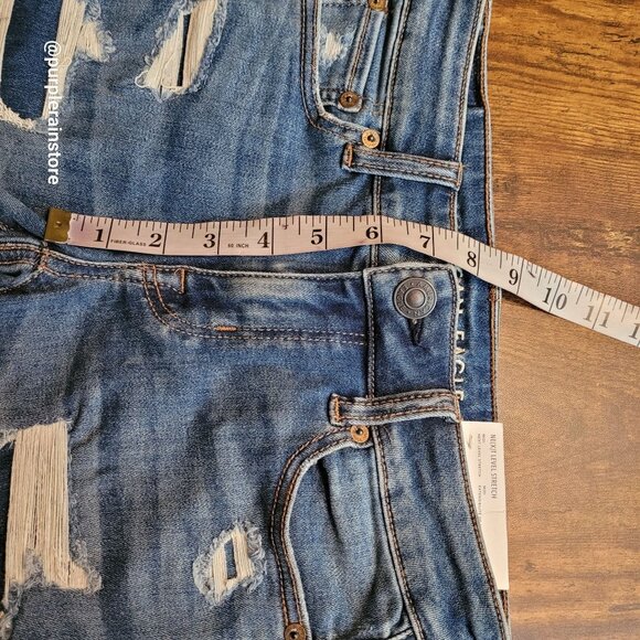 American Eagle Midi Shorts 0 Next Level Stretch Medium Light Wash Denim Country - Picture 10 of 13